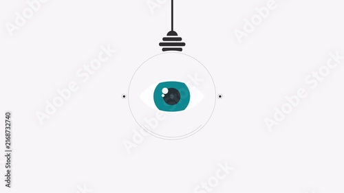 Minimalist creative lightbulb concept with an animated human eye symbol.