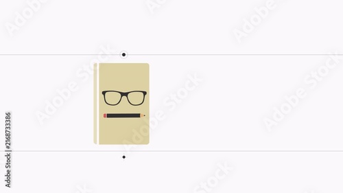 Minimalist graphic design featuring eyeglasses and a simple line element on a beige background.