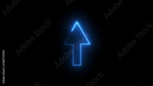Glowing neon arrows moving from down to up on black background. neon abstract directional icon animation.