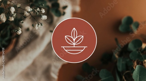 Minimalist Plant Logo in Red Circle