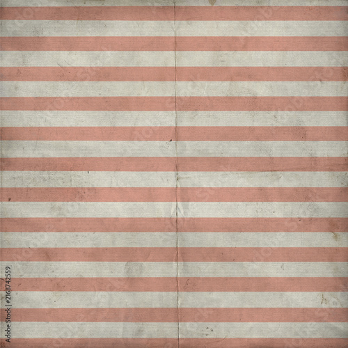 Faded coral pink and cream horizontal stripes on distressed folded paper, ideal for vintage backgrounds, scrapbook designs, retro packaging and grunge textures.