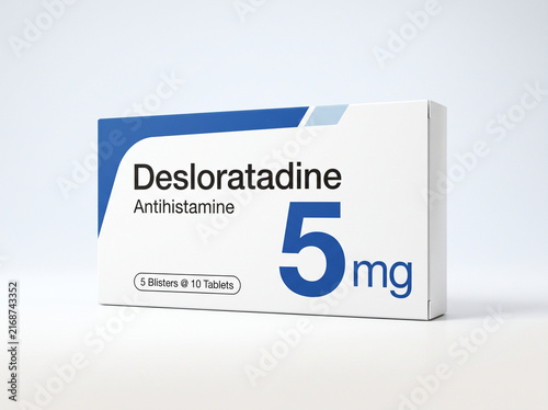 Box of desloratadine antihistamine for allergy relief