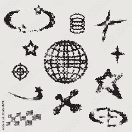 Y2K Bitmap Halftone Pixel Gradient Cosmic and Abstract Digital Elements