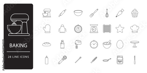 Set of baking and cooking icons for culinary design and apps