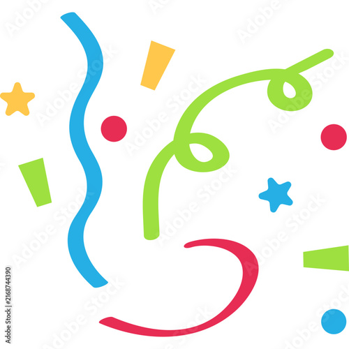 Colorful confetti and curly ribbons