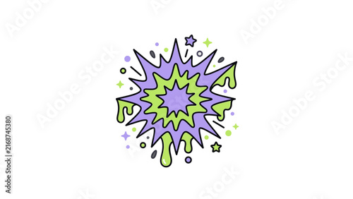Comic style green and purple explosion splash.