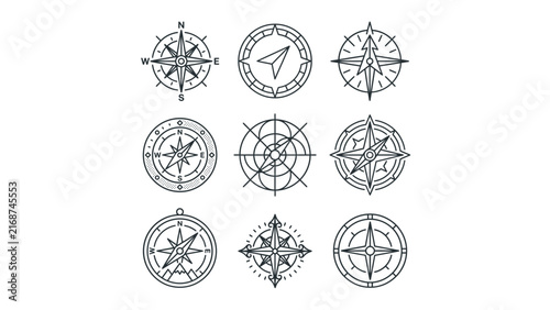 Compass rose and nautical navigation symbols.