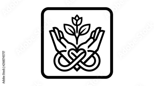 Conceptual nature care icon with hands and plant.