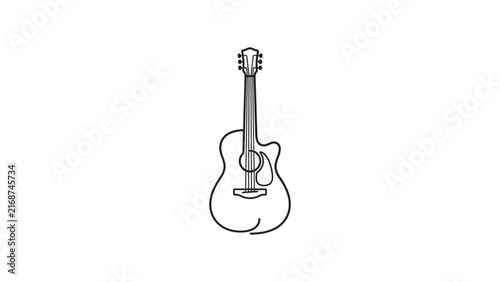 Continuous line drawing of acoustic guitar silhouette.