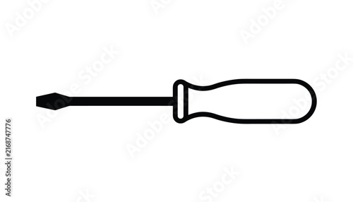 Minimalist black screwdriver icon on white background, representing manual labor, home improvement, and repair tools.