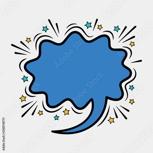 Canvas Print Vibrant blue comic speech bubble featuring explosive star accents and bold black
