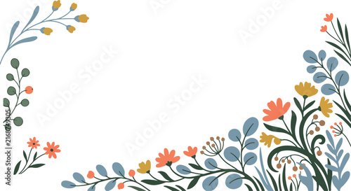 Autumnal Botanical Frame and Border Elements Vector Set