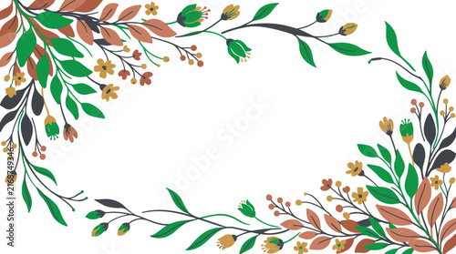 Autumnal Botanical Frame and Border Elements Vector Set