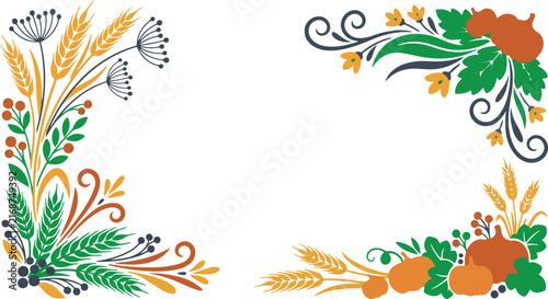 Autumnal Botanical Frame and Border Elements Vector Set