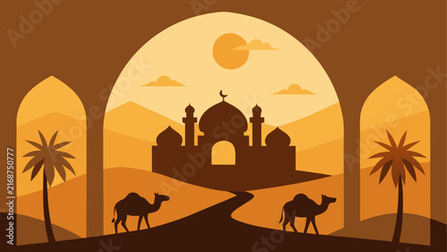 Bild auf Leinwand Silhouette of a mosque in desert landscape