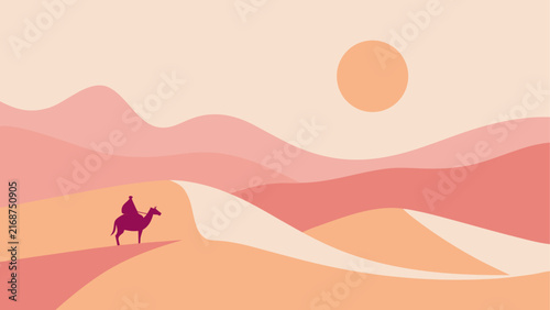 Camel rider in desert landscape artwork