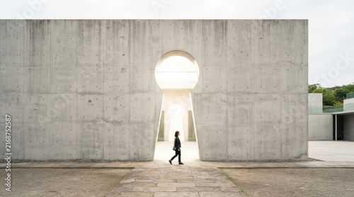 Human walking toward keyhole