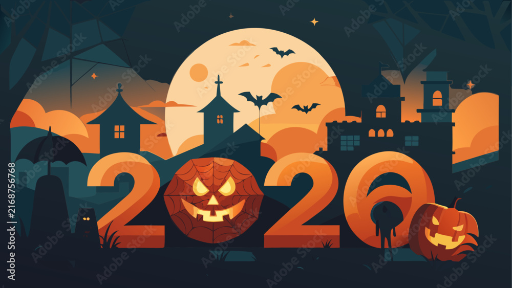 Fototapeta premium Orange Vintage Halloween Graveyard Design