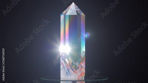 Glowing Crystal Prism with Rainbow Light Reflection