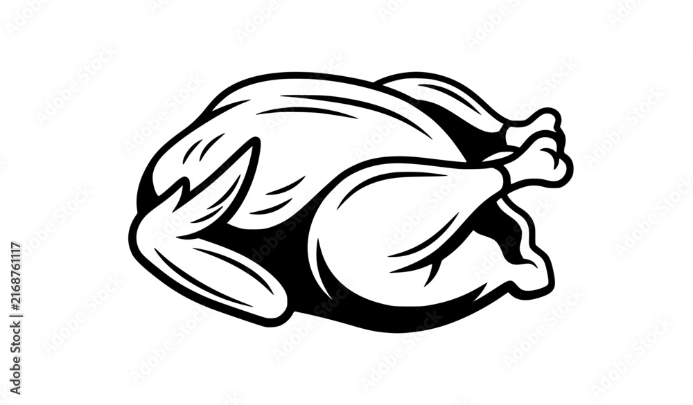 Obraz premium Roast Chicken Food Icon, Black Monochrome Restaurant Menu Outline Vector Symbol