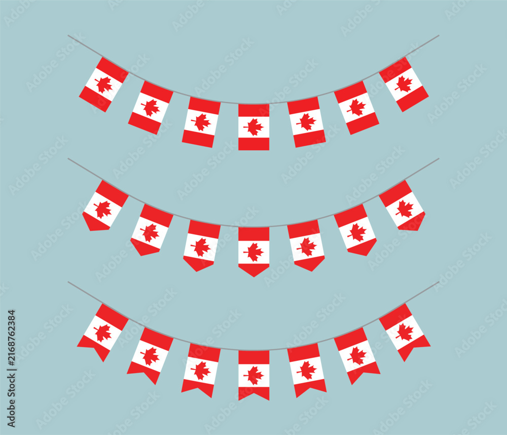 Obraz premium Canada Hanging Flag on Rope Vector Illustration. Canada Flag Decoration Hanging Vector Design