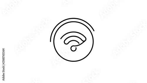 Fingerprint scanner icon with circular signal waves in a simple linear style.