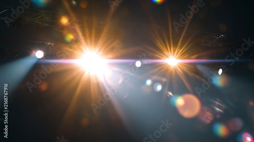 Music. concept of music festival. Stage lighting beams illuminate dark space with colorful lights creating dynamic visual effects for performances