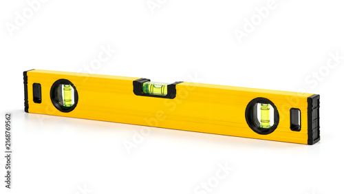 Yellow spirit level tool for precision surface balancing.