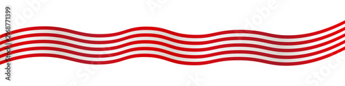 Red and white wavy striped ribbon vector illustration. Patriotic horizontal page border divider isolated on white background for USA Independence Day July 4th and election design.