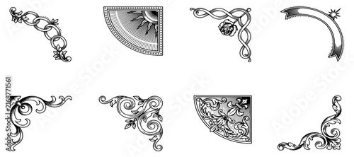 Set of decorative hand drawn corner elements. Divider ornament, borders, doodle, separators, page dividers, header, vector