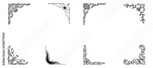 Set of decorative hand drawn corner elements. Divider ornament, borders, doodle, separators, page dividers, header, vector