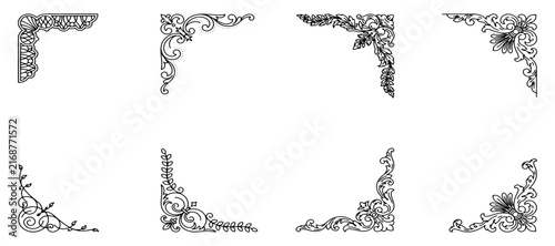 Set of decorative hand drawn corner elements. Divider ornament, borders, doodle, separators, page dividers, header, vector