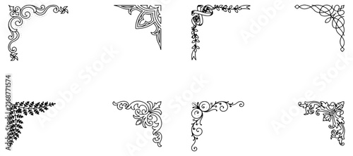 Set of decorative hand drawn corner elements. Divider ornament, borders, doodle, separators, page dividers, header, vector
