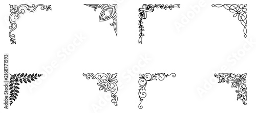 Set of decorative hand drawn corner elements. Divider ornament, borders, doodle, separators, page dividers, header, vector
