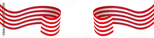 Red and white 3D curled ribbon side frame vector illustration. Patriotic page border template isolated on white background for USA Independence Day July 4th and election announcement.