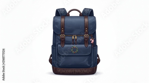 Vintage Style Blue Leather Backpack with Brown Accents and Metal Buckles