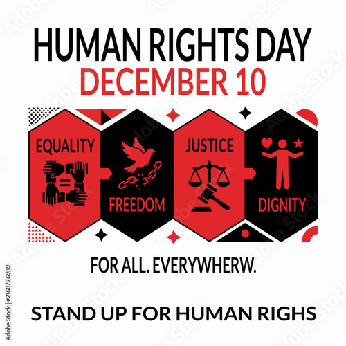 Foto Human Rights Day December 10 poster design featuring equality, freedom, justice