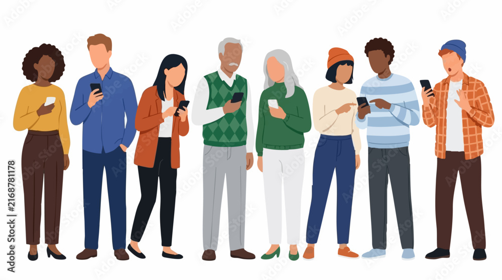 Fototapeta premium Diverse group of people absorbed in their mobile phones and digital devices