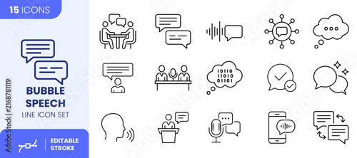 Bubble Speech Line Icon Set, Communication and Chat Symbols Vector Illustration with Editable Stroke