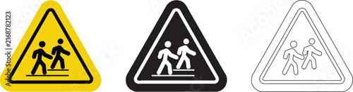 School Crossing Pedestrian Safety Road Sign Children Walking Caution Traffic Warning Vector Icon