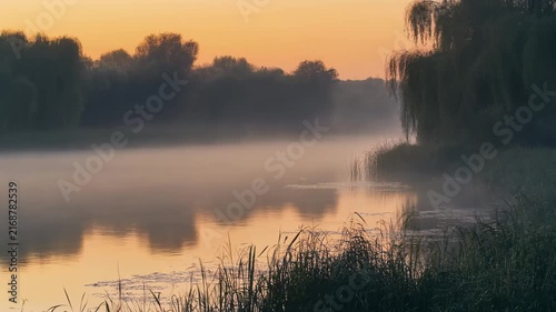 Misty riverbank during early morning