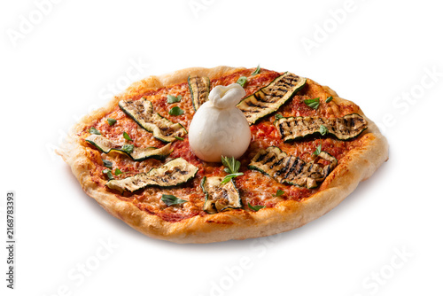 Pizza con zucchine grigliate, sugo e burrata, Cibo Italiano 