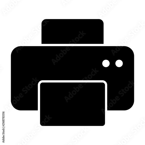 Black and white outline of a printer with paper tray for office and technology-related graphic resources.