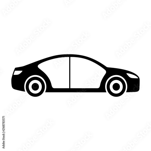 Minimalist black silhouette of a futuristic sedan showcasing sleek automotive design on a clean background.