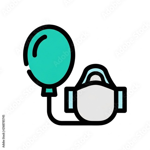 Medical anesthesia mask icon with breathing bag