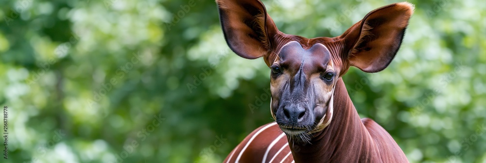 Naklejka premium Close-up view of an okapi looking forward with big ears