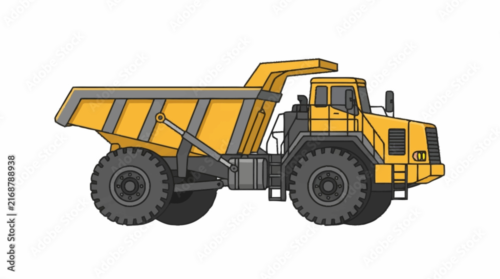 Fototapeta premium Yellow dump truck illustration with large cargo bed.