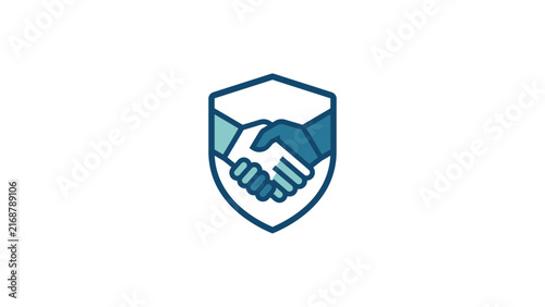 Handshake icon inside shield security emblem.
