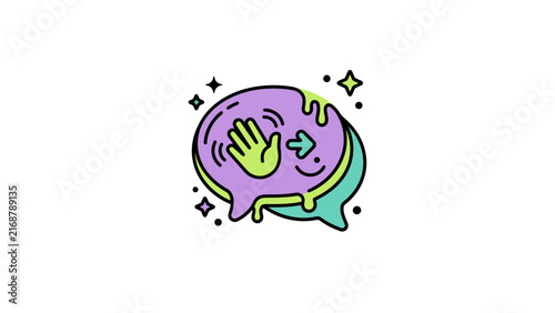 Hand wave speech bubble icon.