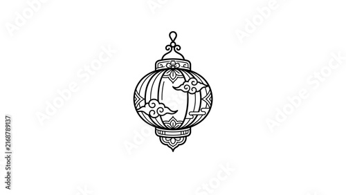 Hanging decorative oriental lantern with cloud patterns.